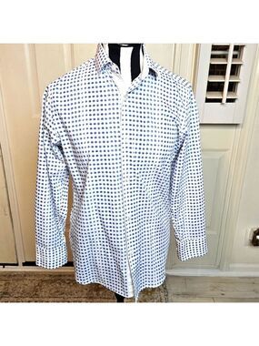 Elie Balleh Young Mens Blue Patterned Shirt Size 16